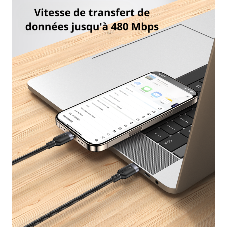 Vitesse de transfert de données jusqu'à 480 Mbps