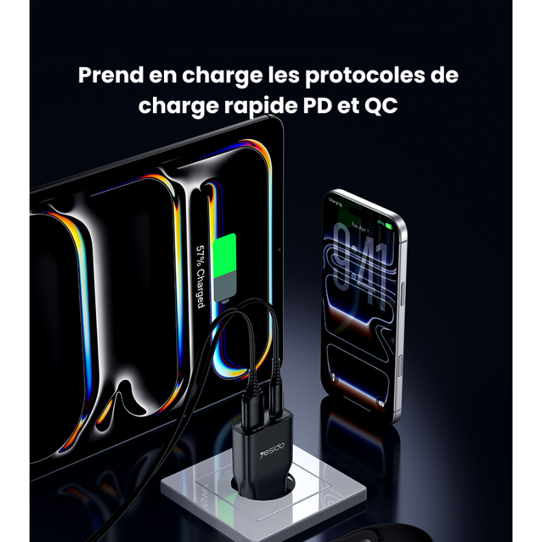 Prend en charge les protocoles de charge rapide PD et QC