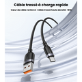 Câble tressé à charge rapide, cœur renforcé, 18W