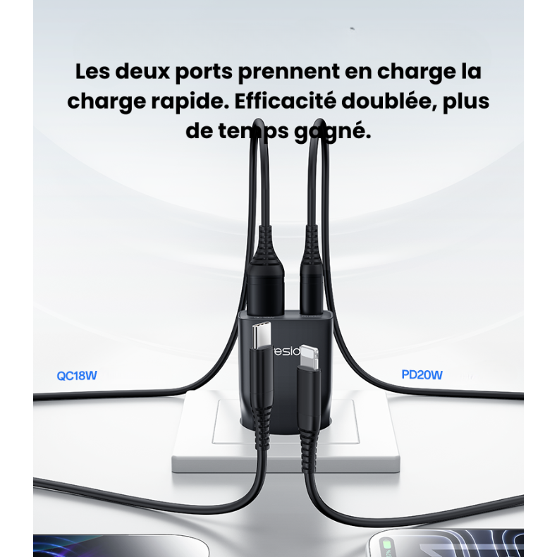 Les deux ports prennent en charge la charge rapide QC18W PD20W