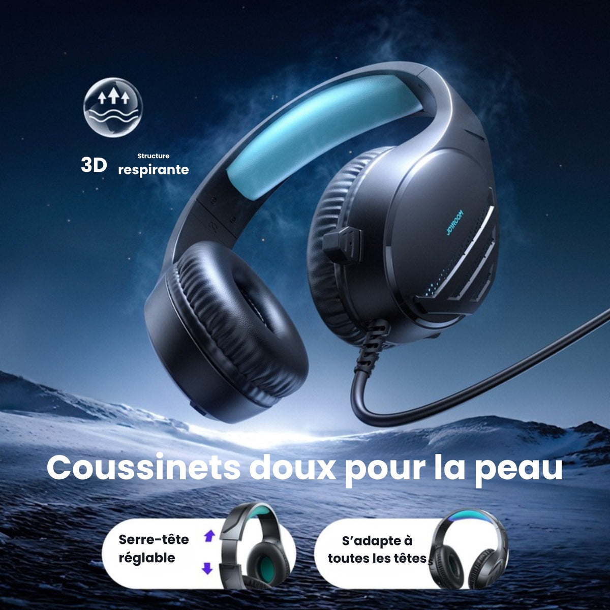 Coussinets doux pour la peau, serre-tête réglable