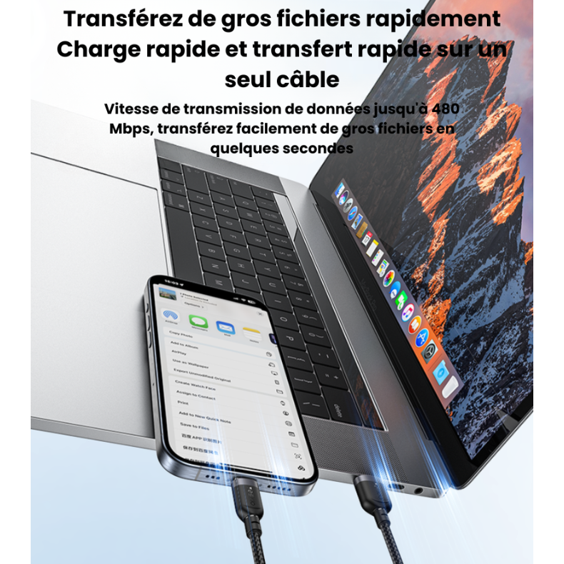 Transférez de gros fichiers rapidement, jusqu'à 480 Mbps