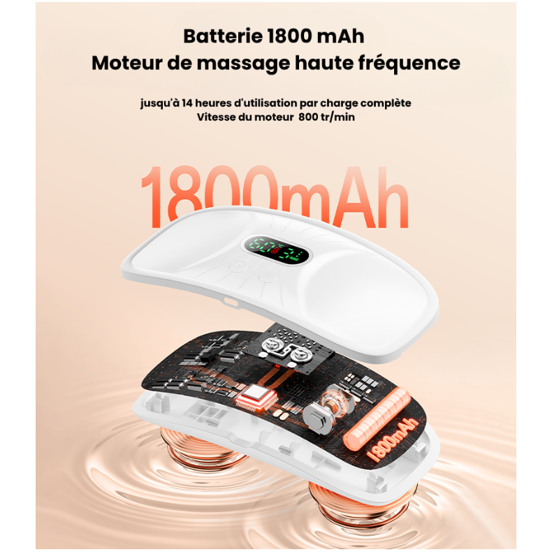 Batterie 1800 mAh, moteur de massage haute fréquence
