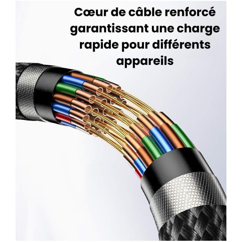 Cœur de câble renforcé garantissant une charge rapide pour différents appareils