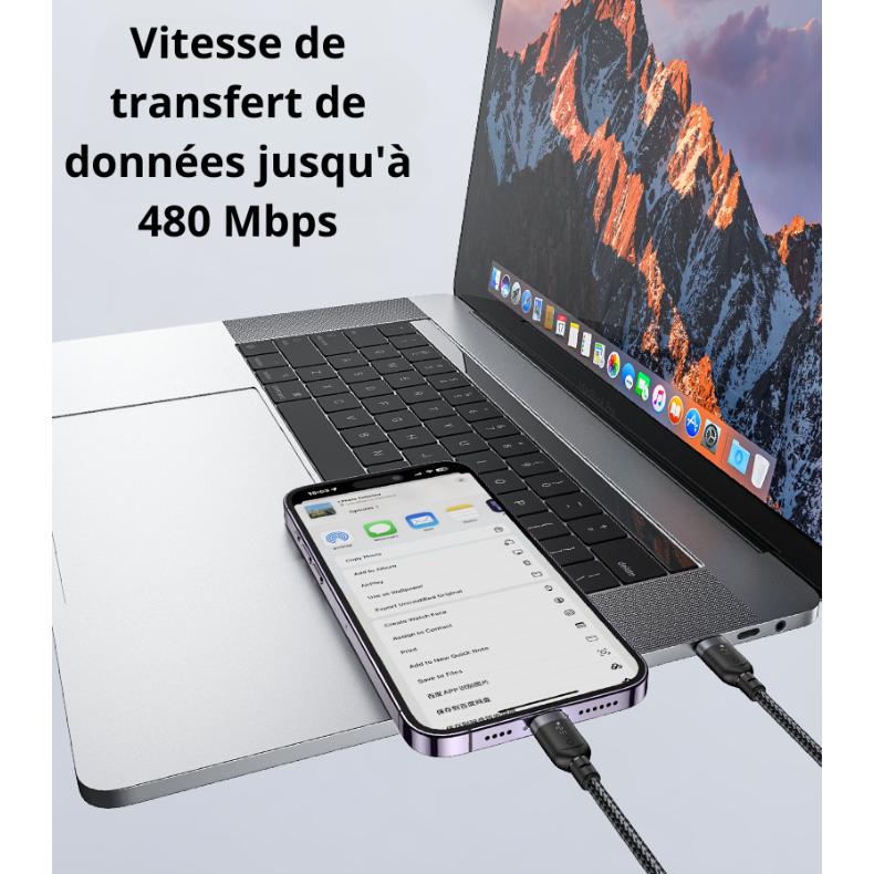 Vitesse de transfert de données jusqu'à 480 Mbps