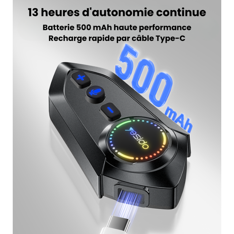 Intercom Bluetooth pour Casque Moto — Étanche IPX6, Radio FM, Assistant Vocal