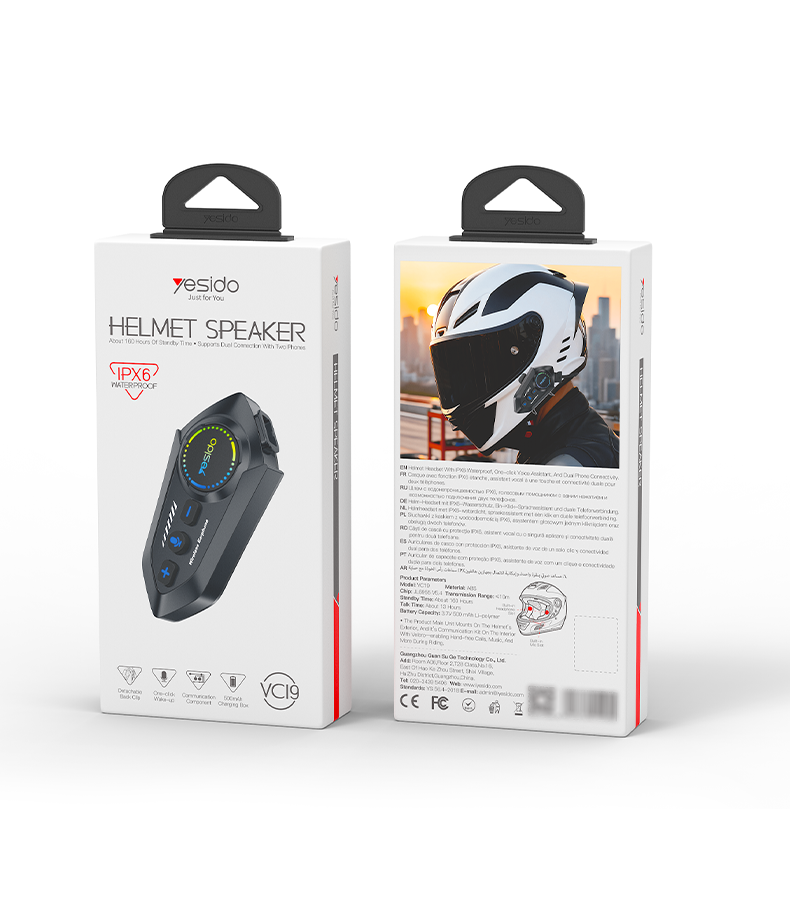 Intercom Bluetooth pour Casque Moto — Étanche IPX6, Radio FM, Assistant Vocal
