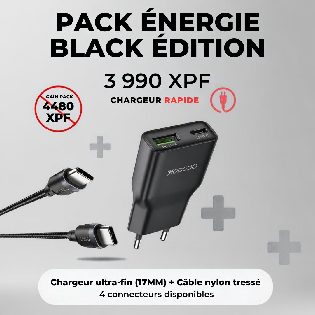 Pack Énergie Black Édition — Câble et chargeur rapide