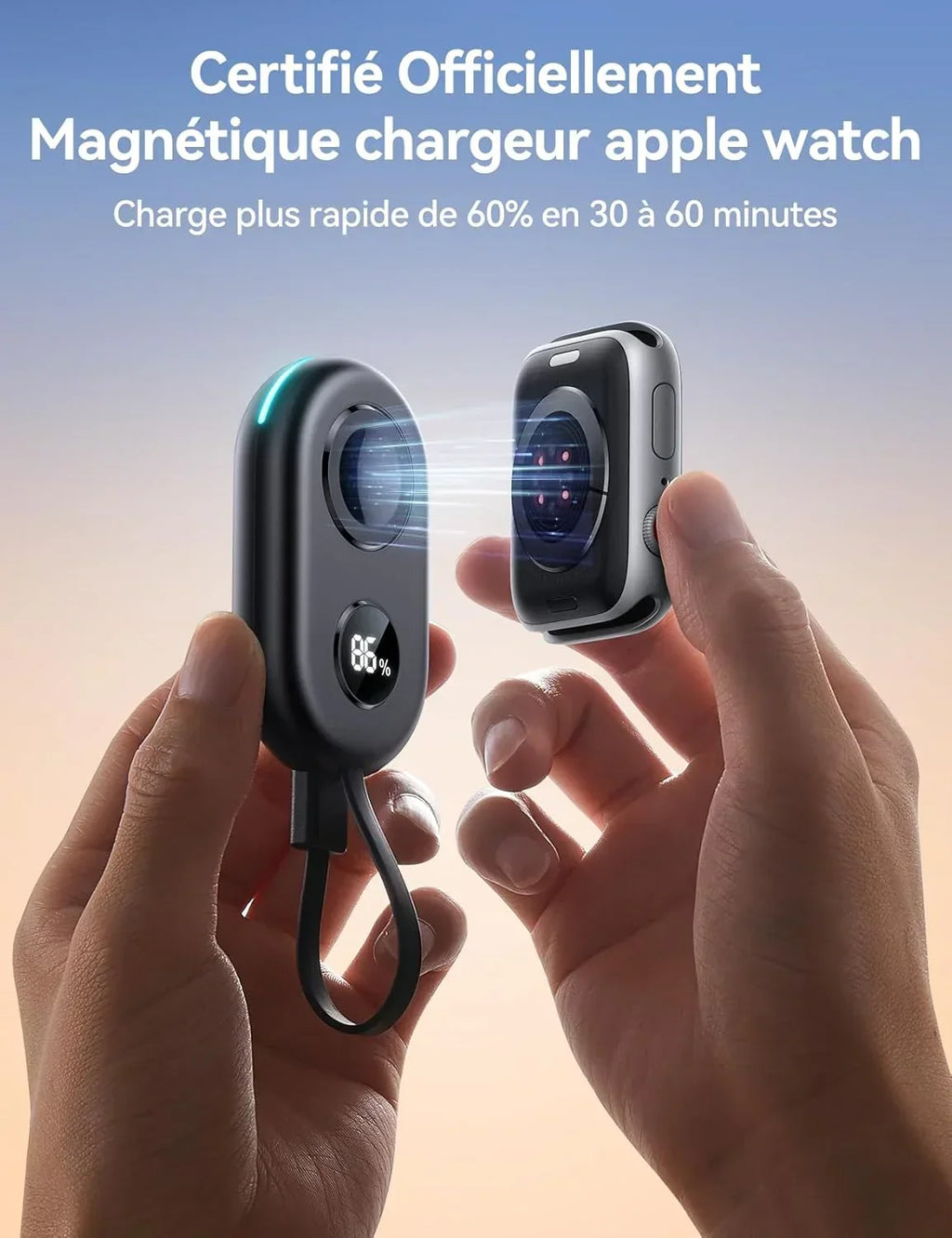 Chargeur magnétique Apple Watch certifié, charge rapide 60% en 30-60 min, accessoire pratique quotidien