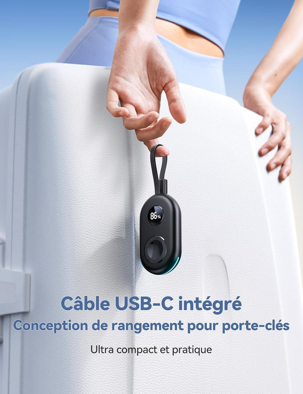 Câble USB-C intégré pour porte-clés, compact et pratique, idéal pour voyager