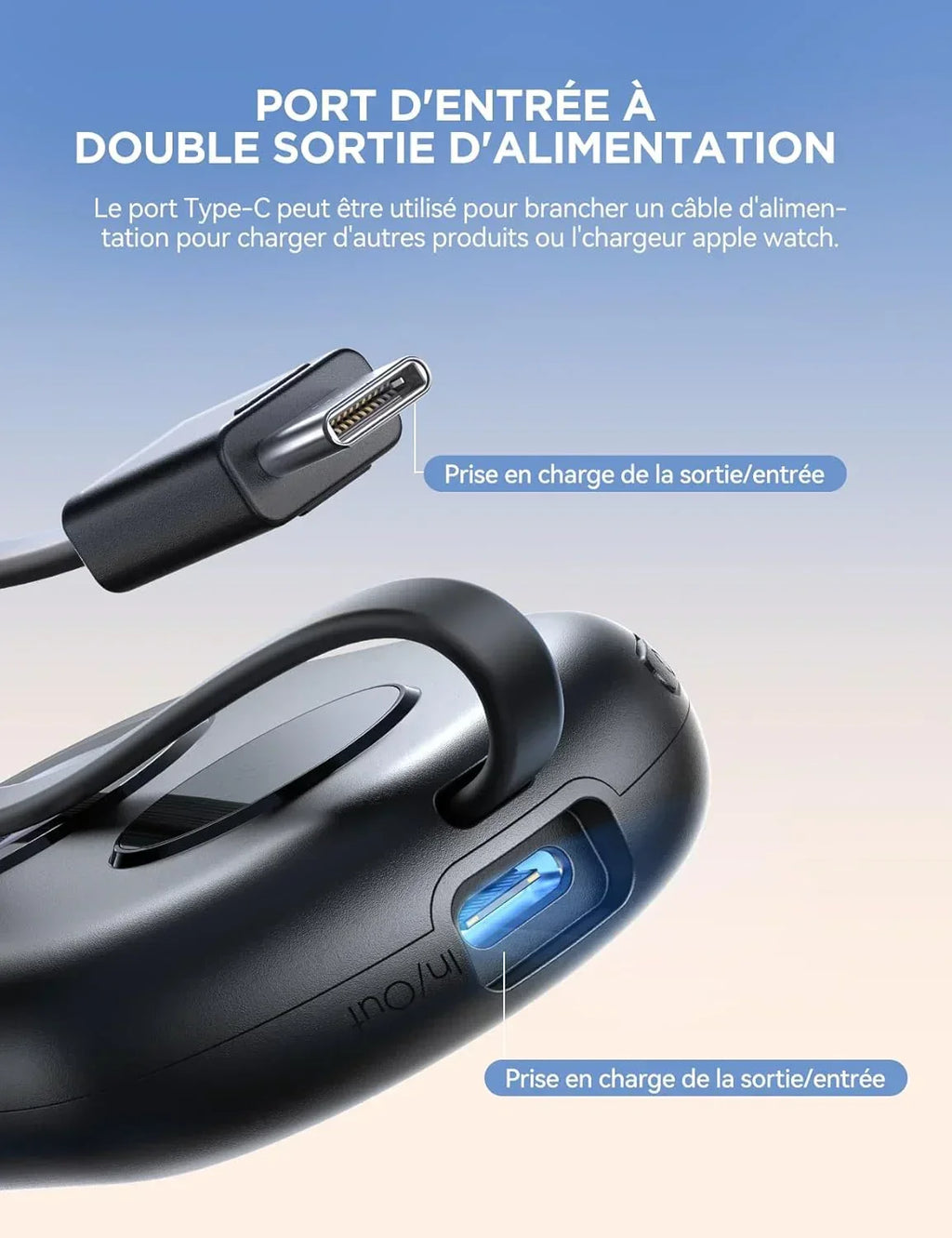 Port USB-C double sortie d'alimentation pour chargeur Apple Watch et autres appareils, design compact et pratique.