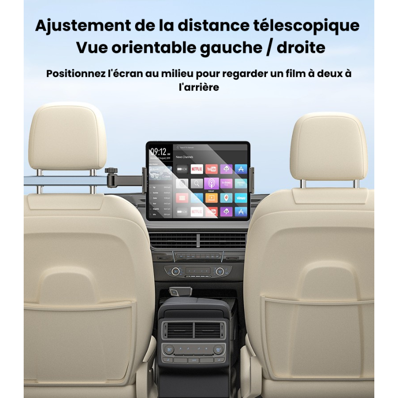 Support Tablette et Téléphone pour Appuie-tête Voiture — Bras Articulé 360°