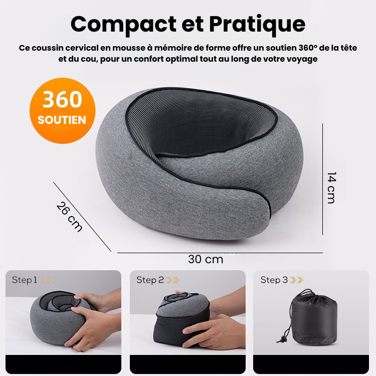 Coussin Voyage Ergonomique (Pack complet : Masque de nuit + bouchon d'oreille )
