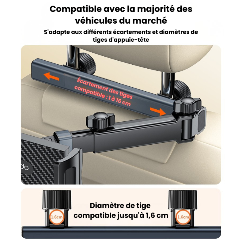 Support Tablette et Téléphone pour Appuie-tête Voiture — Bras Articulé 360°