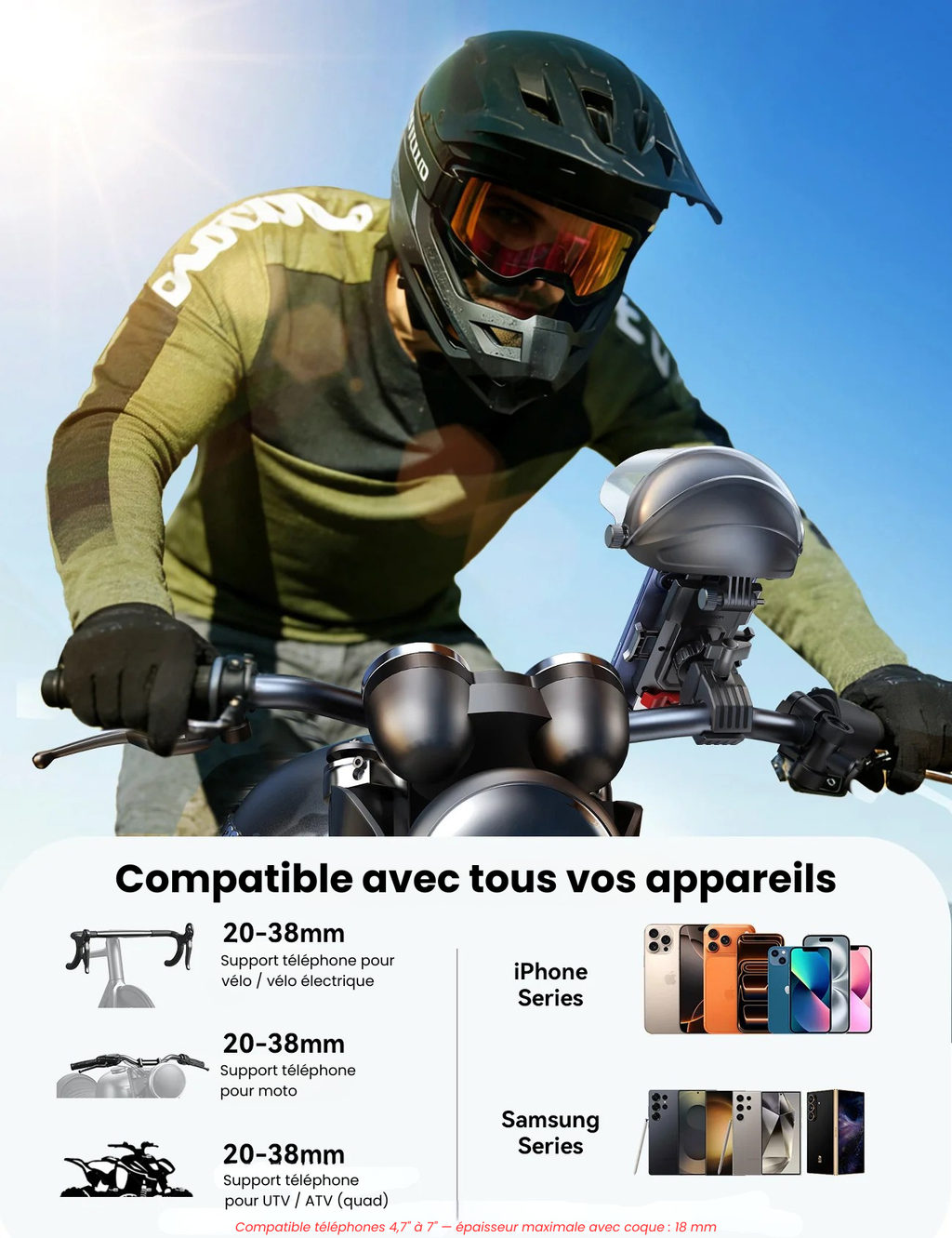 Support Téléphone Moto avec Protection Solaire