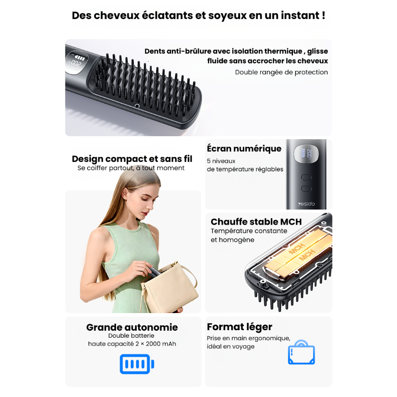 Brosse Lissante Sans Fil Rechargeable