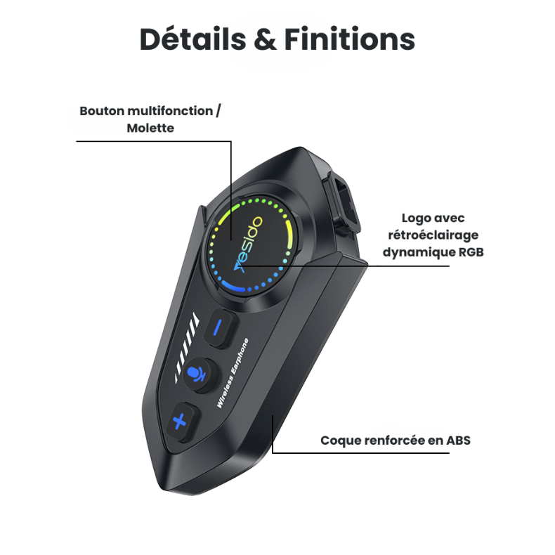 Intercom Bluetooth pour Casque Moto — Étanche IPX6, Radio FM, Assistant Vocal