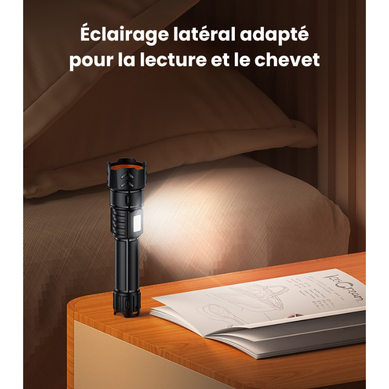 Lampe torche LED tactique zoom télescopique 220 lumens