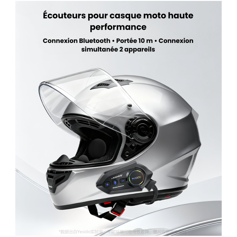 Intercom Bluetooth pour Casque Moto — Étanche IPX6, Radio FM, Assistant Vocal