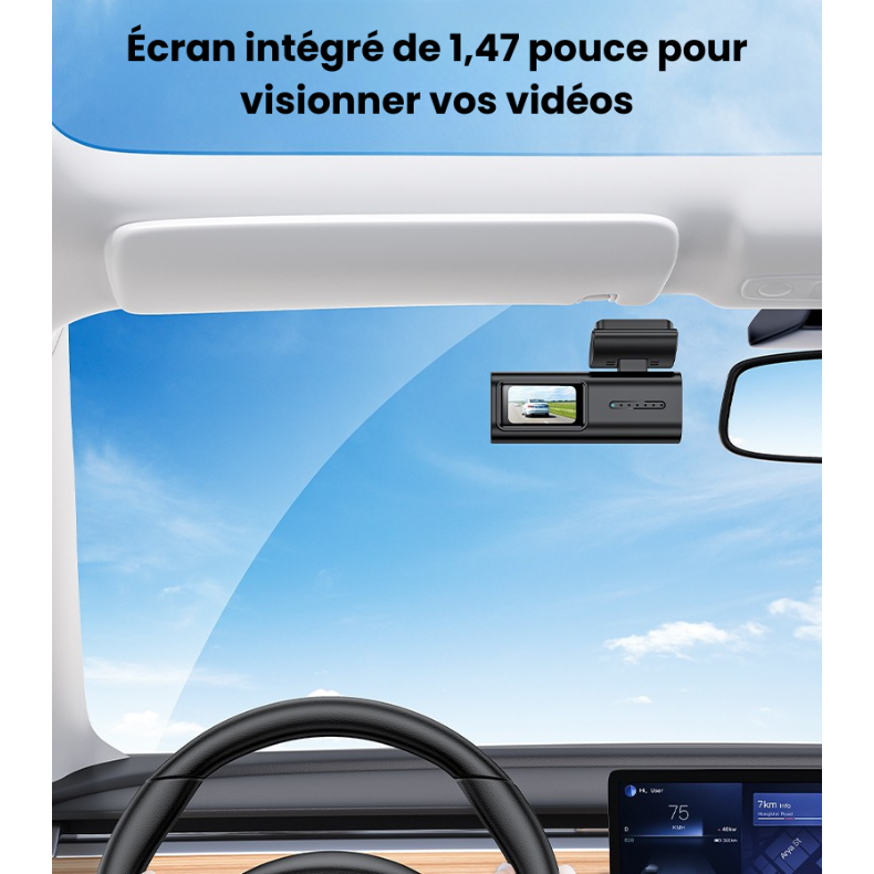 Dashcam voiture Full HD 1080P avec écran intégré et WiFi