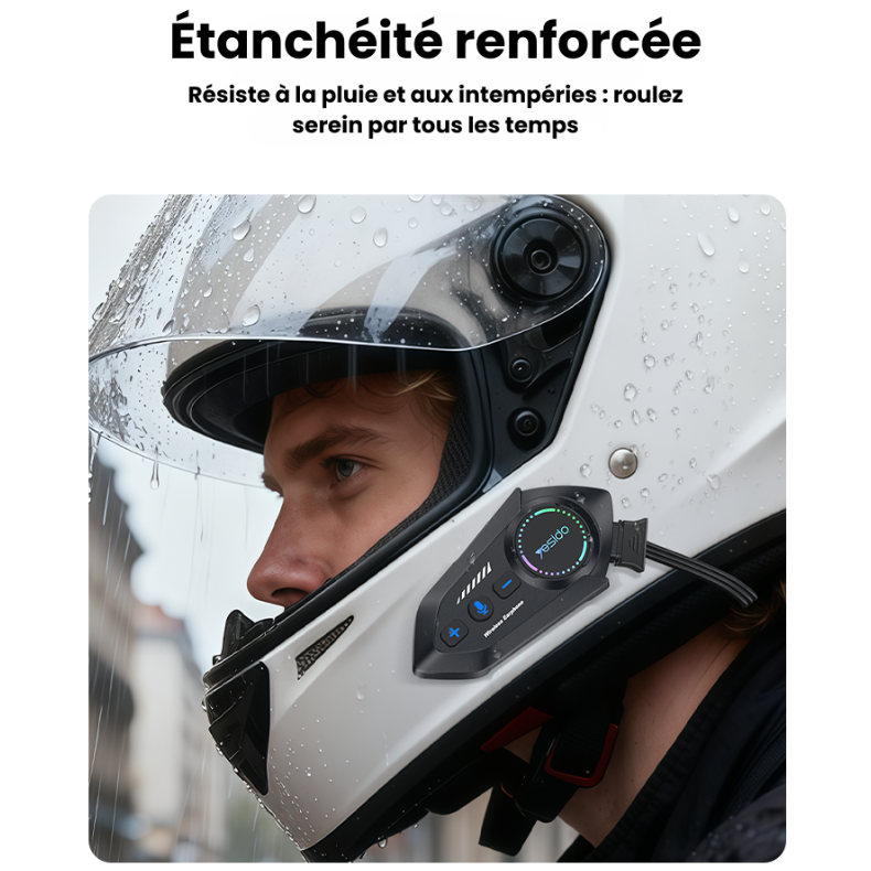Intercom Bluetooth pour Casque Moto — Étanche IPX6, Radio FM, Assistant Vocal