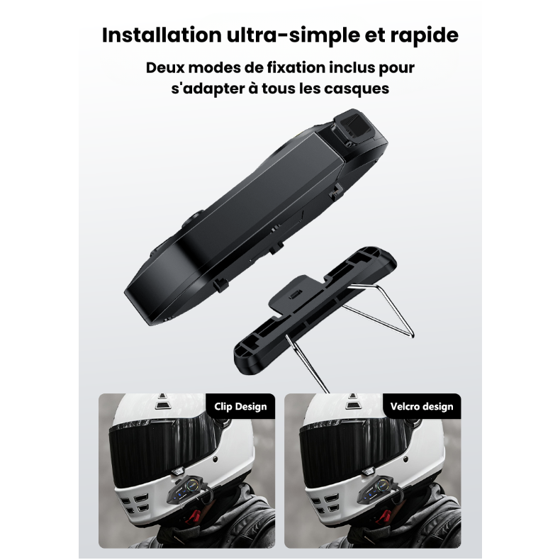 Intercom Bluetooth pour Casque Moto — Étanche IPX6, Radio FM, Assistant Vocal