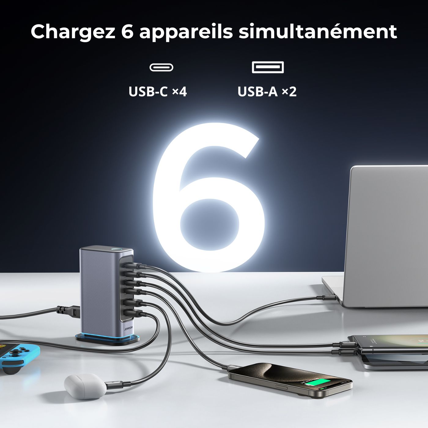 Station de charge 6-en-1 – Technologie GaN 65 W – vue 2