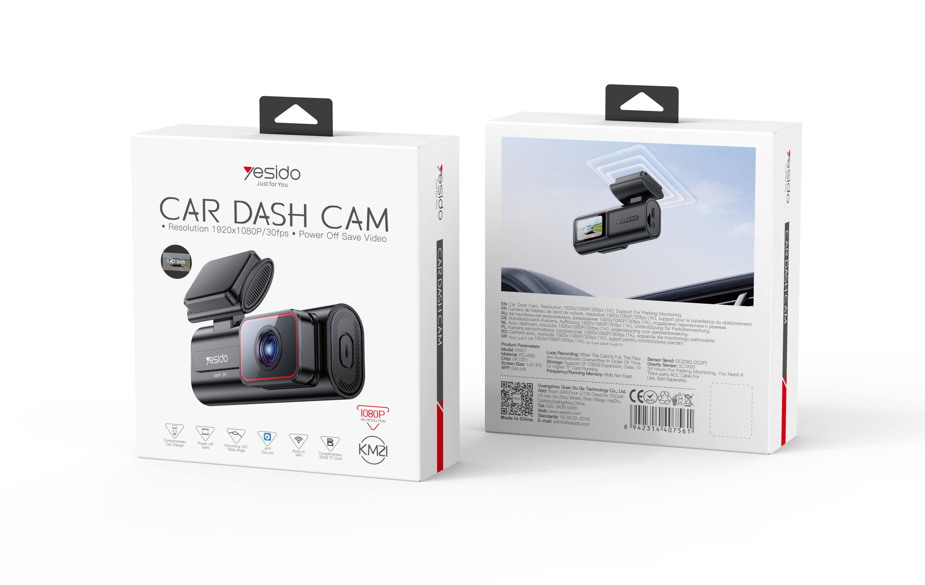 Dashcam voiture Full HD 1080P avec écran intégré et WiFi