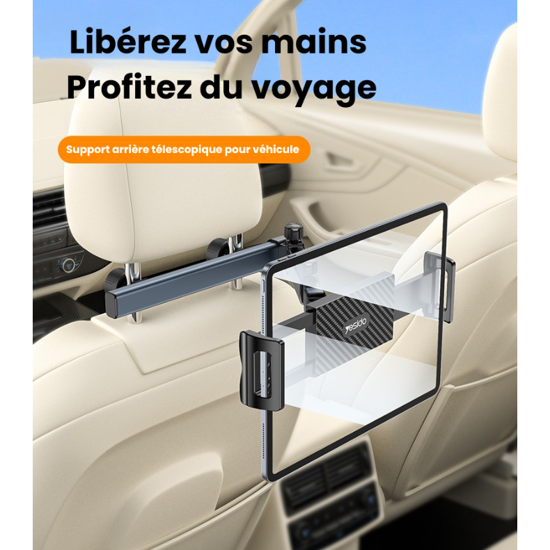 Support Tablette et Téléphone pour Appuie-tête Voiture — Bras Articulé 360°