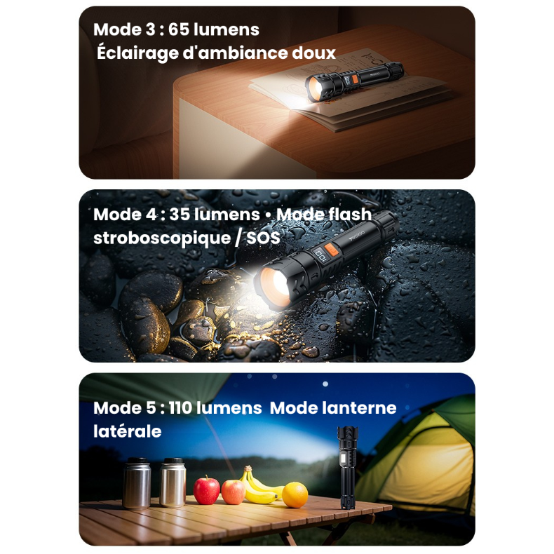 Lampe torche LED tactique zoom télescopique 220 lumens