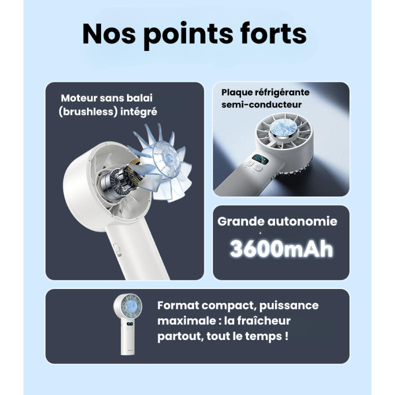 Mini Ventilateur Portable 2-en-1 — Refroidissement Semi-Conducteur