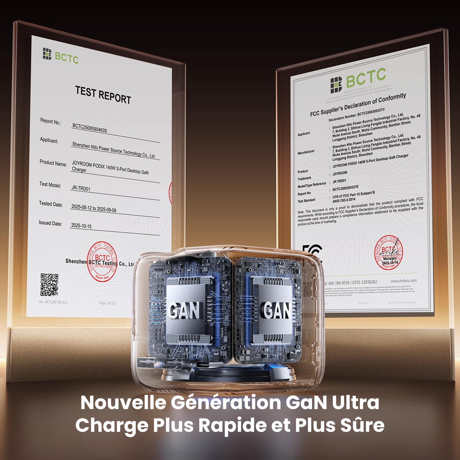 Chargeur GaN JOYROOM PODIX 140W - Station de Charge 5 Ports avec Câbles Rétractables et Écran LCD