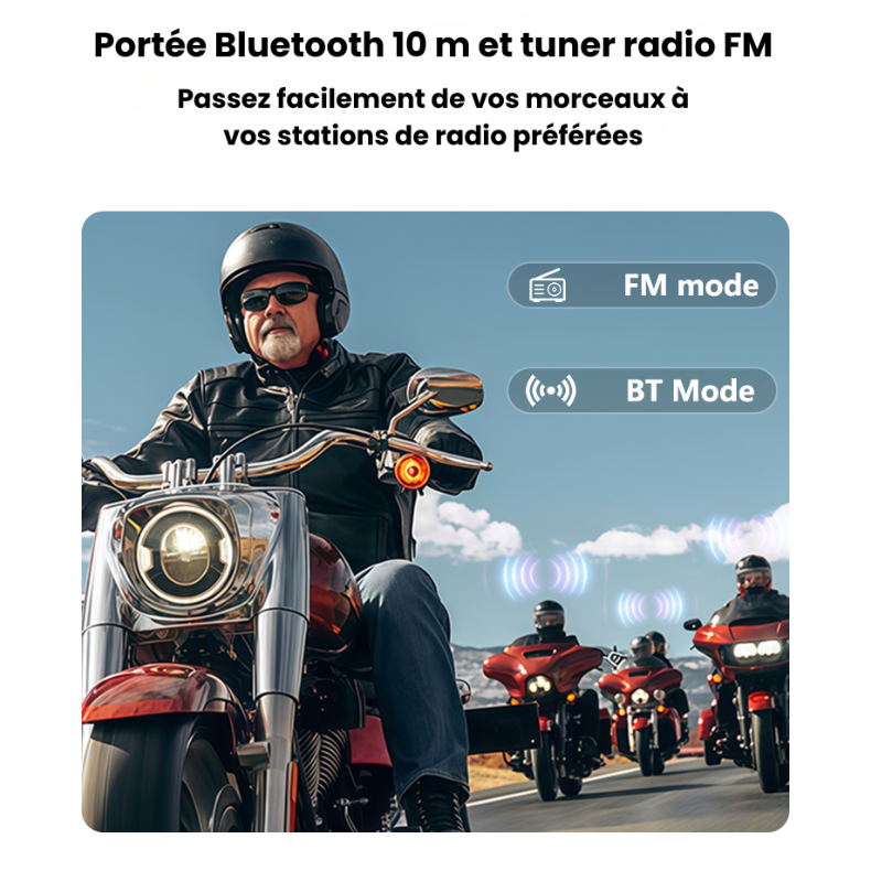 Intercom Bluetooth pour Casque Moto — Étanche IPX6, Radio FM, Assistant Vocal