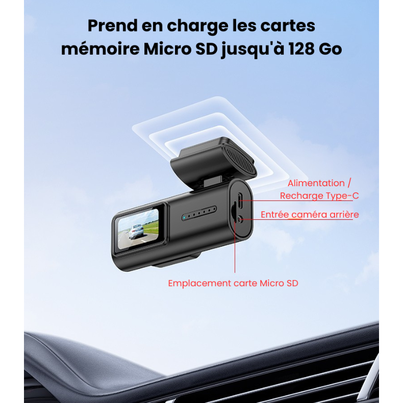Dashcam voiture Full HD 1080P avec écran intégré et WiFi