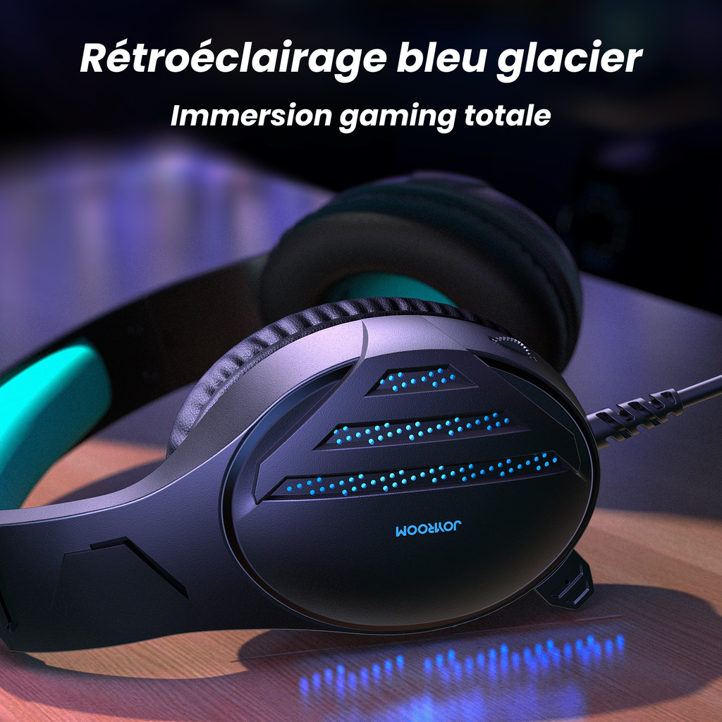 Casque Gaming Filaire LED Bleu — 50mm, Micro Intégré, Multi-Plateformes