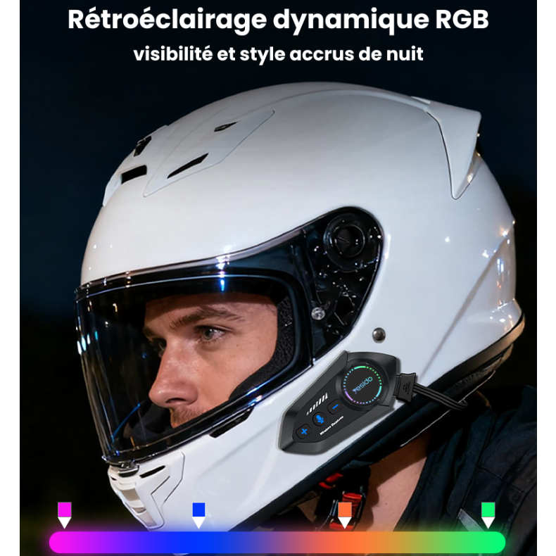 Intercom Bluetooth pour Casque Moto — Étanche IPX6, Radio FM, Assistant Vocal