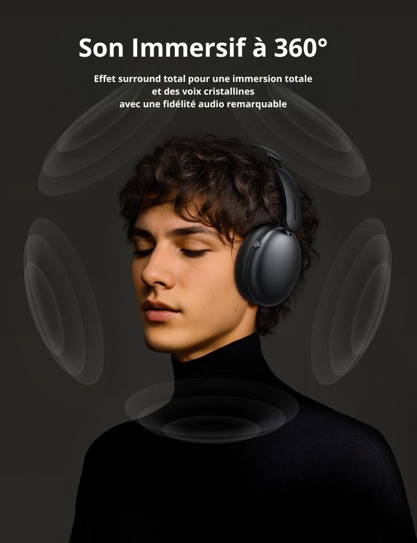 Casque sans fil avec réduction de bruit hybride ANC