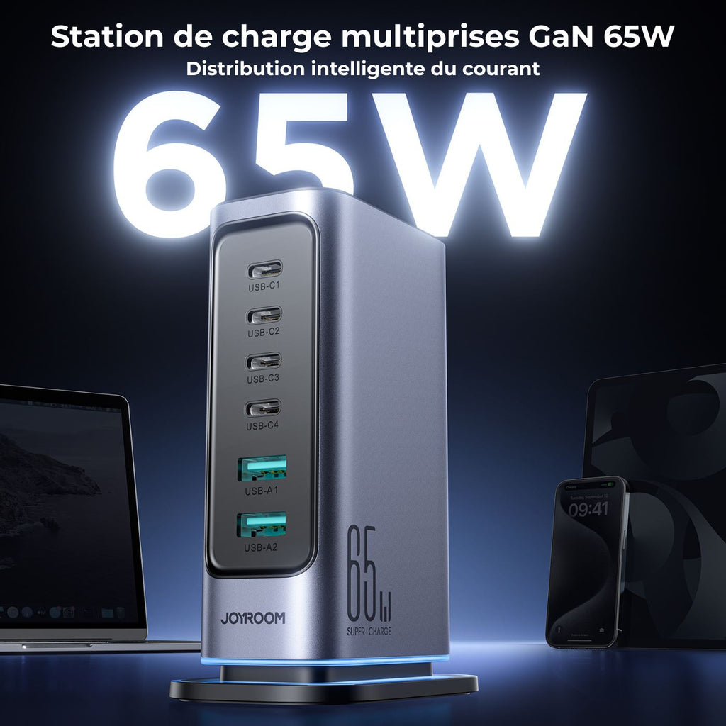 Station de charge 6-en-1 – Technologie GaN 65 W