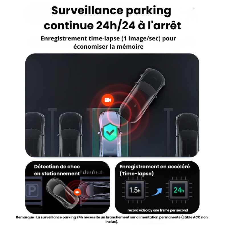 Dashcam voiture Full HD 1080P avec écran intégré et WiFi