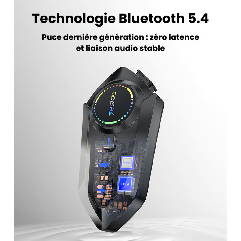 Intercom Bluetooth pour Casque Moto — Étanche IPX6, Radio FM, Assistant Vocal