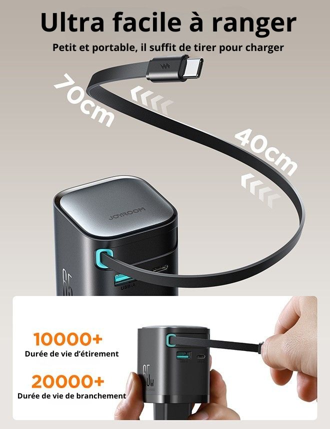 Chargeur d’alimentation 65 W avec câble USB-C rétractable – vue 2