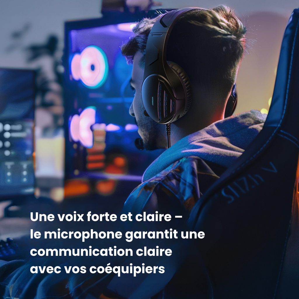Casque Gaming Filaire LED Bleu — 50mm, Micro Intégré, Multi-Plateformes