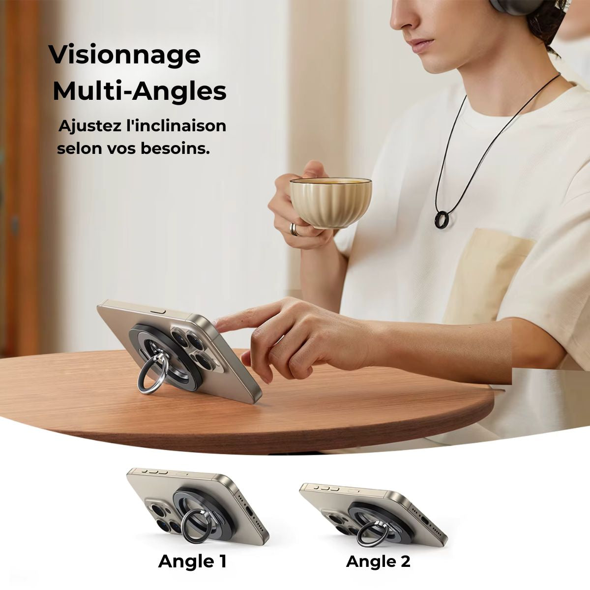 Support de téléphone magnétique avec anneau rotatif