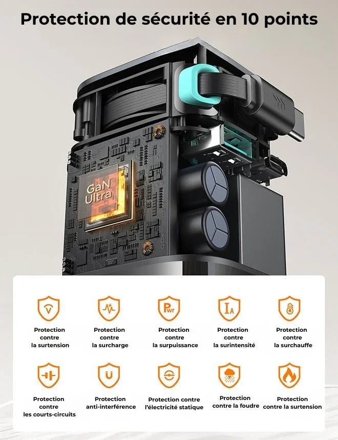 Chargeur d’alimentation 65 W avec câble USB-C rétractable – vue 3
