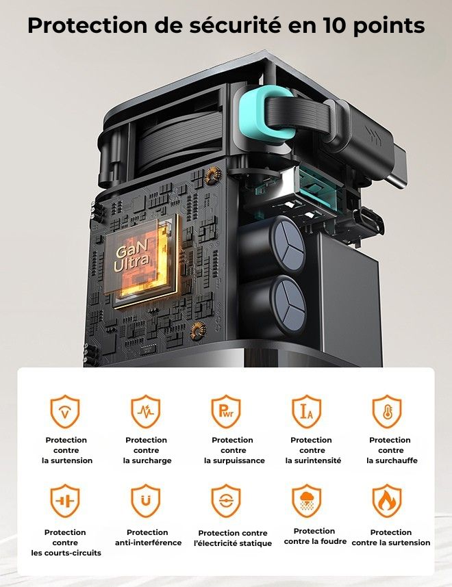 Chargeur d’alimentation 65 W avec câble USB-C rétractable – vue 3