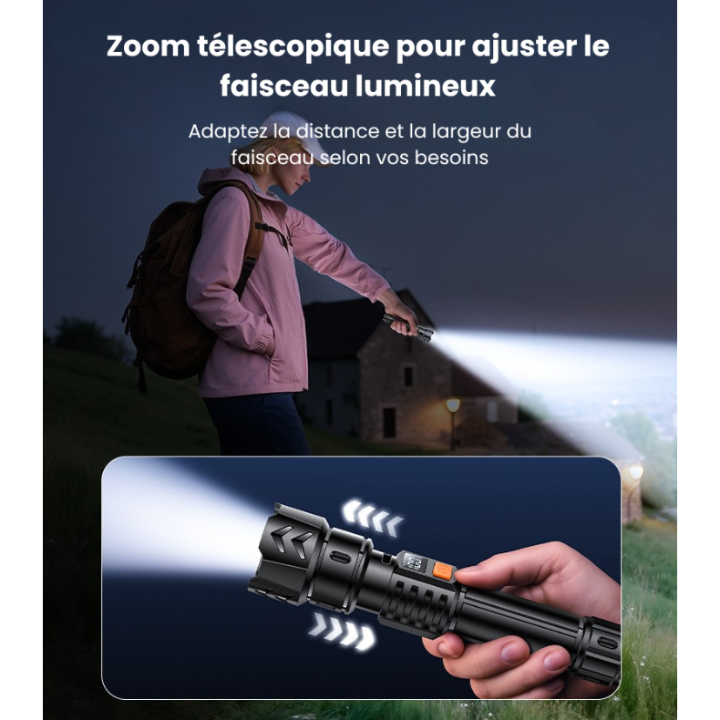 Lampe torche LED tactique zoom télescopique 220 lumens