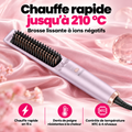Brosse lissante à ions négatifs sur un tissu rose : chauffe rapide jusqu'à 210 °C en 15 s, dents résistantes à la chaleur