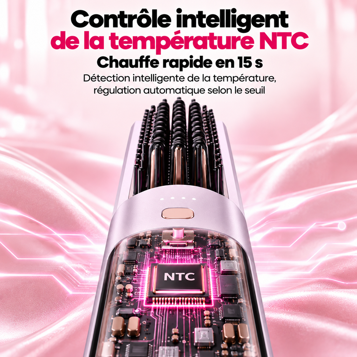 Vue intérieure de la brosse lissante avec la puce NTC de contrôle intelligent de la température