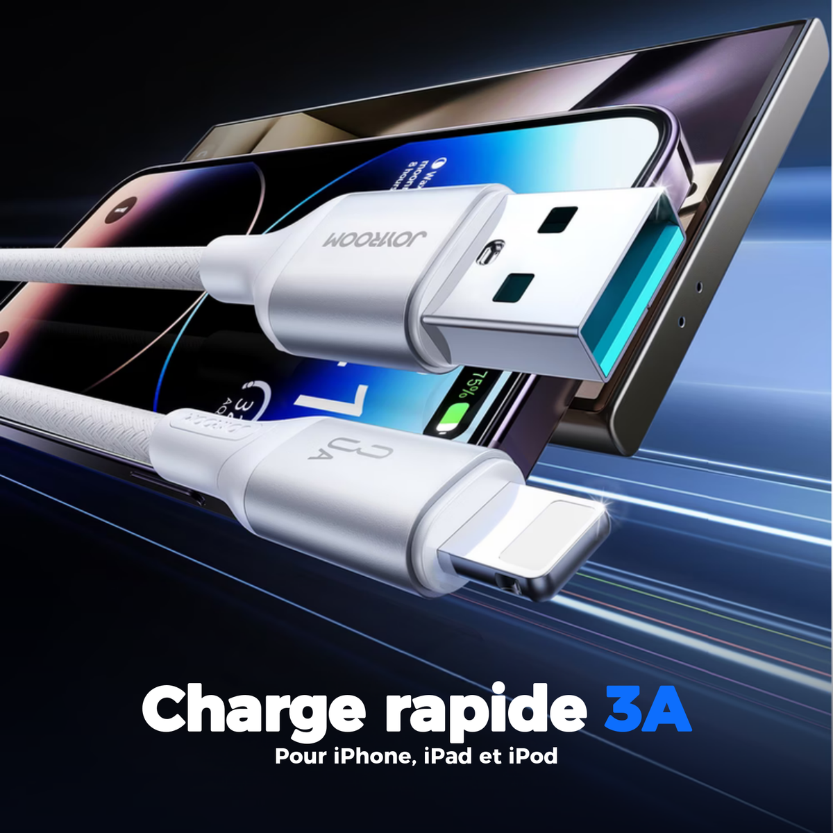Câble de charge rapide USB-A vers Lightning 3A pour iPhone et iPad