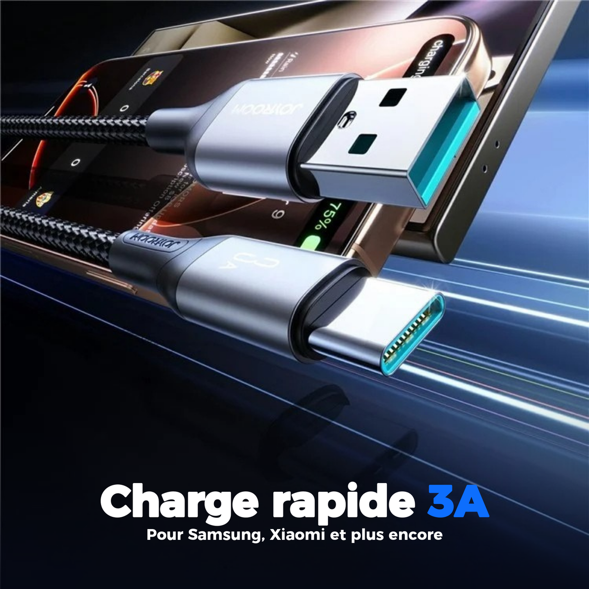 Câble de charge rapide USB-A vers Type-C 3A pour Samsung, Xiaomi et autres